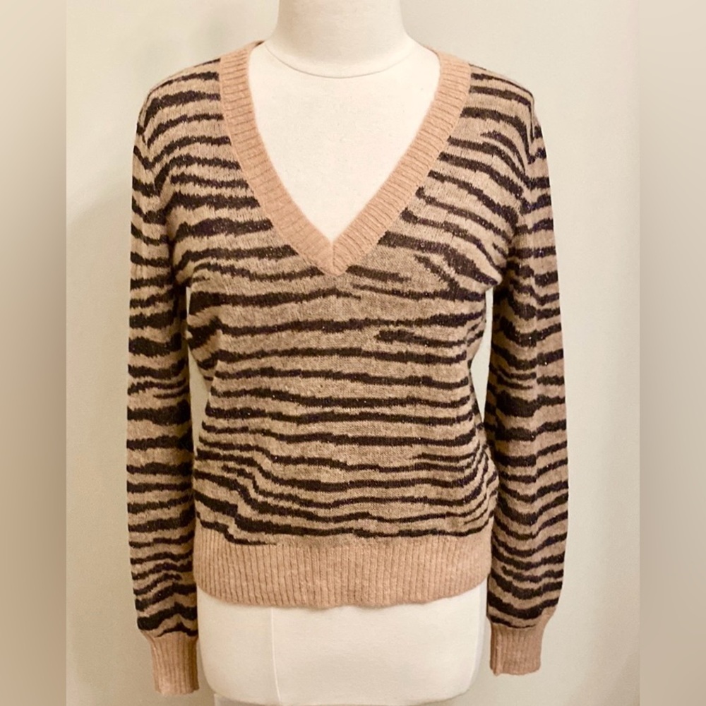 Joie Inira Ginger Black Metallic Tiger XS Edgy Chic Designer Alpaca Sweater